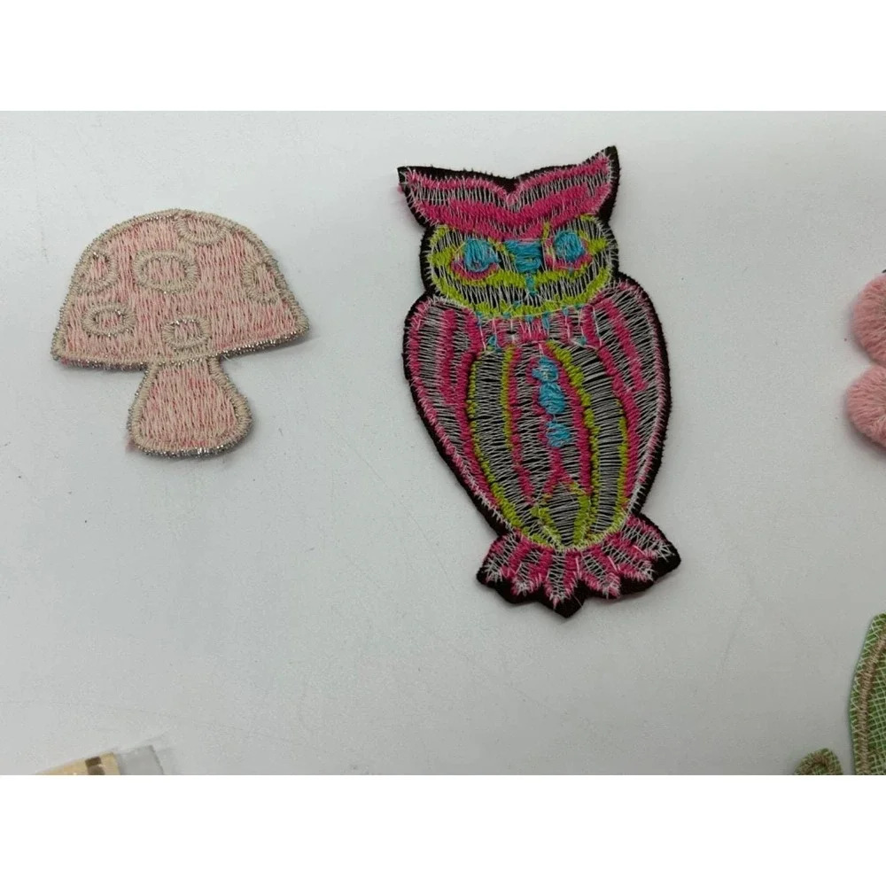 Vintage 60's Hippy Lot of‎ 7 Patches Owl Flower Mushroom Lamb Cactus & Hearts